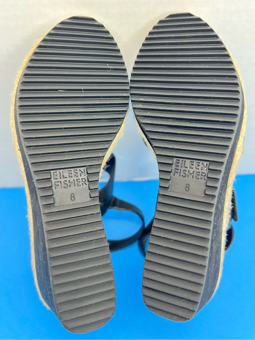 Eileen Fisher Winnie Womens Tumbled Leather Wedge Espradilles Black Sz 8M LKNW